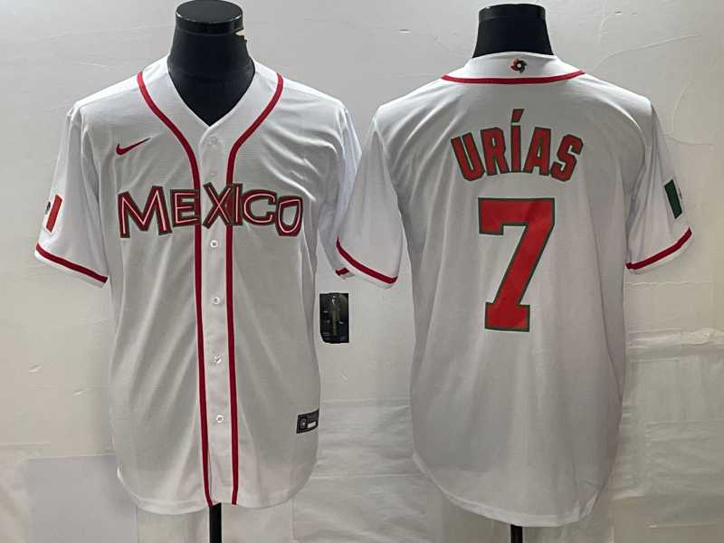 Mens Mexico Baseball #7 Julio Urias NEW 2023 White World Classic Stitched Jersey